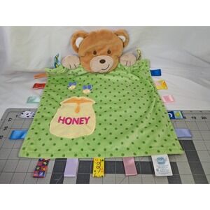 Taggies Honey Pot Bear Baby Plush Lovey Green Polka Dot Stuffed Animal Toy